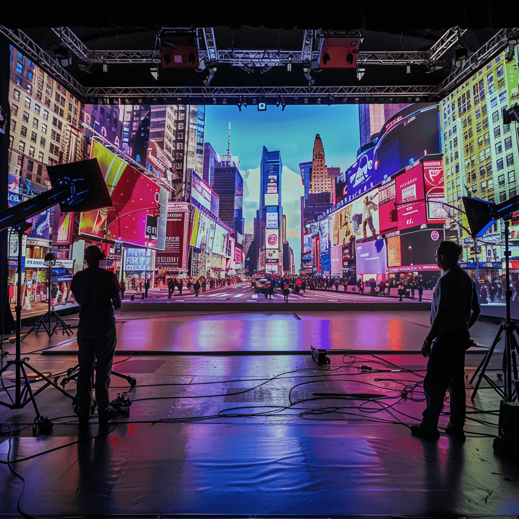 LED virtual production stage where AI tools support real-time filmmaking